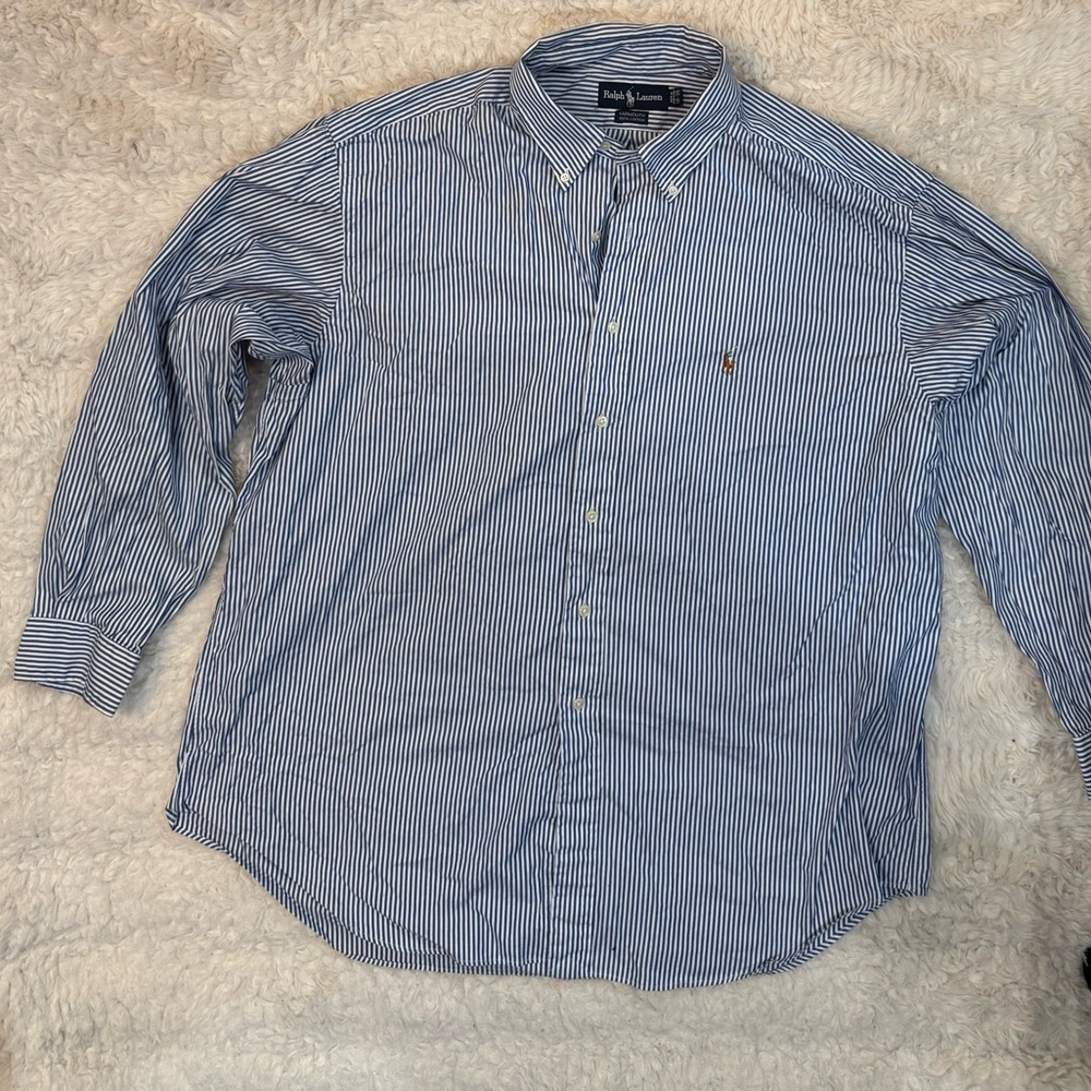 Ralph Lauren Blue and White Striped Button-Down Shirt